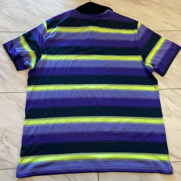 Under Armour Heat Gear Golf Polo Mystic Dunes Purple Green Blue Stripes XL - Picture 3 of 6